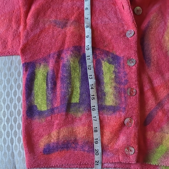 Sloop Jones Abstract Hot Pink Green Women's Cardigan. Hand Painted. Oversized. - Picture 7 of 16